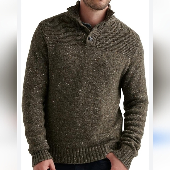 NWT Alesbury wool blend quarter button mockneck heavy sweater in military melt - Picture 1 of 6